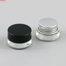 3g 3ml Tom resa Mini Clear Glass Cream Jar Pot Can med svart Silver Cap Inner White Seal Make Up Kosmetisk behållare 20pcshigh Qualtity