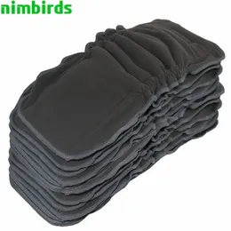 5 st REUSABLE Baby Cloth Diaper Mat Nappy Infogar Ändra liners 5Layer Gussets Bambu Träkolinsats 210312