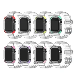 Siamese Transparent Rem och Case for Apple Watch Bands 44mm 42mm 40mm 38mm Anti-Fall ShockoProof Sport Wrsitband Armband Iwatch Series SE 6 5 4 3 Watchband