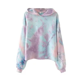 2021 Nowy projekt damskiej mody fajne z kapturem Dyrejne gradientowy kolor Krótki bluzy bluzy Tops SML