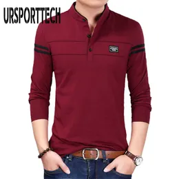 Ursporttech T Shirt Mężczyźni Z Długim Rękawem Wiosna Jesień Solidna Tshirt Męska Odzież Mandarin Kołnierz Koszulki Topy Polo T Shirt dla mężczyzn 210528