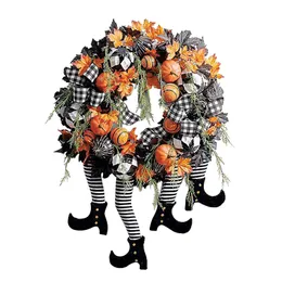 Halloween Witch Wreath Home Decor Front Drzwi Nietoperz Pumpkin Maple Leaf Wieniec Party DIY Dekoracji Wieńce Q0812