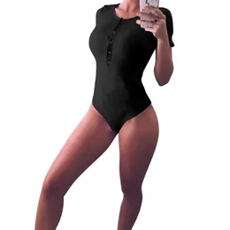 Damskie kombinezony Pajaczki Body Kobiety 2021 Deep V-Neck Sexy Solid Color Spring and Lato Krótkie Rękawy Kobiet Vestidos SJVD5195
