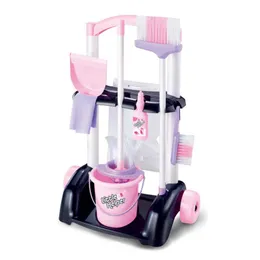 House Cleaning Trolley Set Kids Pretend Play Toy Little Helper Household Cleaning Cart Play Set Child Cleaning Supplies Toy 210312