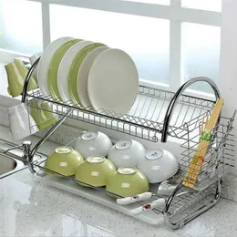 Large Dish Drying Rack Cup Drainer 2-Tier Strainer Holder Tray Stainless Steel Kitchen Accessories organizador de cocina 211110