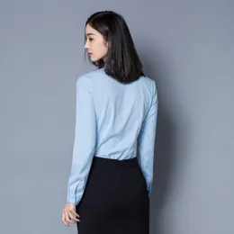 Qiao Manager 2021 Spring New White Shirt Women's Long-Long-Style Coreans Slim Fit Wear Shirt Light Blue بالإضافة إلى حجمها