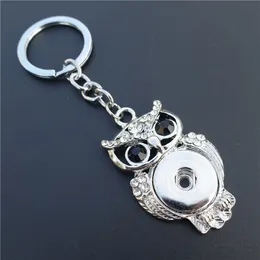 Sowa Brelok 18mm Przyciski Snap Gniazdo Keychain Metal Black Rhinestone Oczy Unisex Dla Mężczyzn Kobiety 12 sztuk / partia