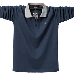 Männer Poloshirt Herbst Lässige Mode Baumwolle Männliche Top T-Shirts Langarm Umlegekragen Herren Hemden Reißverschlüsse Große Größe 6XL 210308