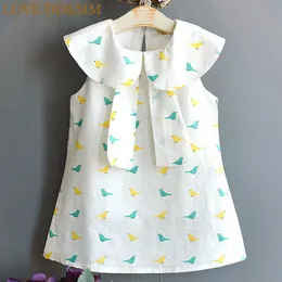 LOVE DD&MM Girls Dresses Summer Children's Clothing Girls Cute Cartoon Bird Printing Big Lapel Lace A Word Dress 210715