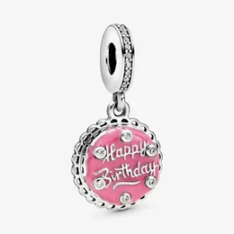 New Arrival 100% 925 Sterling Silver Pink Urodziny Ciasto Dangle Charm Fit Oryginalny Europejski Urok Bransoletka Moda Biżuteria Akcesoria