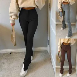 30 # Legginsy Kobiety Casual Solid Slim-Fit Spodnie Szczeliny Fitness Woman Spodnie High-Tall Skinny Splupy Dress 211204