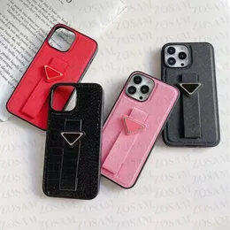 Design Triangle P Letter Phone Cases para iPhone 13pro 13 Pro Max 12 12pro 11 11promax Estojo Alça de Dedo Couro TPU