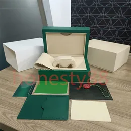 HJD 고품질 녹색 시계 상자 케이스 종이 가방 인증서 나무 망 시계 용 원래 상자 선물 가방 액세서리 핸드백 126710 116610 126610 126610