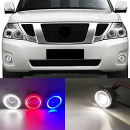 日産パトロールの2つの機能2005-2016 2017 2018 Auto LED DRL DARLランニングライトライトカーエンジェルアイズフォグランプフォグライト