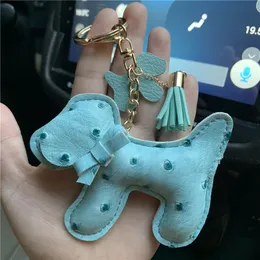 Dog Design Car Keychain Bag Pendant Charm Jewelry Tassel Bow Key Ring Holder for Women Men Fashion PU Leather Animal Key Chain Accessories