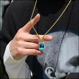 J￳ias pendentes Jewelryunisex forma quadrada Hip Hop Icepado de colar de corrente de corrente Red Colar pingentes de cristal para homens J￳ias de joalheria