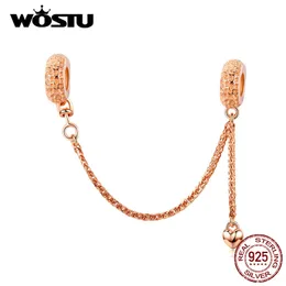 WOSTU 100% 925 Ayar Gümüş Güvenlik Zinciri Gül Altın Charm Fit Orijinal Bilezik Kolye Kadınlar Düğün Lüks Takı CQC1112-C Q0531