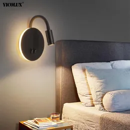 Modern LED Vägglampa För Sovrum Bedside Studie Inomhus Rund Iron Light Praktisk Armatur Deco Maison Reading Lighting Fixtures 210724