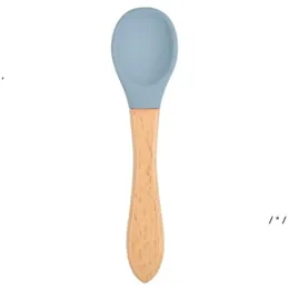 Baby Bambu Treinamento de Bambu Organíaco Macio Macio Alimentação Silicone Dica Spoiça Colher Scoop Easy Grip Handle Presentes Infantil Presentes Ewe5473