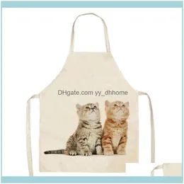 テキスタイルガーデンキッチンエプロンかわいい猫印刷された家のノースリーブコットンリネンエプロン男性のための女性を焼く＃61ドロップ配達2021 VH