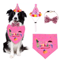 Dog Birthday Costume Products Three Piece Set Dogs Scarf Hat Collar Handkerchief Bow Tie Cap Party Supplies Pets Accessories