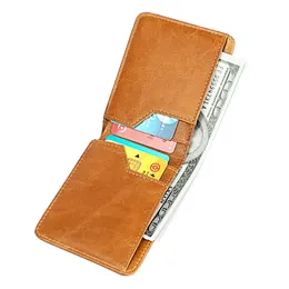 Plånbok Mäns Äkta Läder Ultra Tunn Business Wallet Male Mini Small RFID Blocking Money Clip