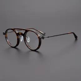 Vintage Round Titanium Acetate Eyeglasses Frames Men Women's Retro Circle Prescription Eye Glasses Double Beam Optical Eyewear