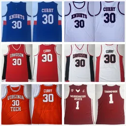 Davidson Wildcat Stephen Curry Basketball Trikots Charlotte Christian Knights High School Virginia Tech Hokies Dell Curry 30 State Cougars Klay 1 Thompson Shirt