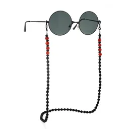 Chic vintage handgjord svart stenpärla lyxig solglasögon kedja kvinnor män glasögon hållare band glasögon tillbehör smycken