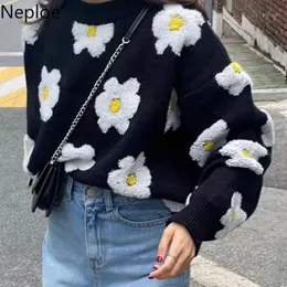 Suéter das Mulheres Neploe Sweater Oversize Tops Flor Bordado Bordado Mulheres Mulheres Inverno Roupas Coreano Moda Mulher Jumper Pull Femme