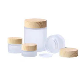 2021 Wood Grain Glass Cream Box Frosted Face Cream Bottled Portable Travel Mask Cosmetic Liquid Foundation Lotion Refillabe