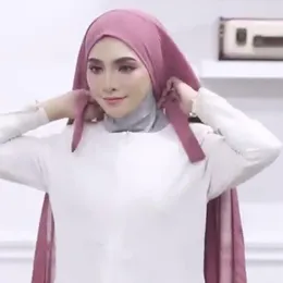 エスニック服JTVOVO 2021イスラム教徒の女性ソリッドカラーシフォン便利な包帯ハイジャブ怠惰な人々はすぐに薄いベールラップスカーフハイジャブを着用しています