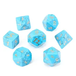 Synthesis Blue Turkos Loose Gemstones Engrave Dungeons och Dragons Spel-nummer-Dice Anpassad stenroll Spela spel Polyhedron Stones Dice Set Ornament