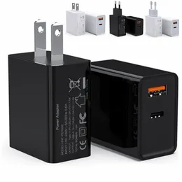 18W Fast Charge Rápido PD Tipo C Carregador de parede EU US ADBE CA USB C Adaptador de energia para iPhone 12 13 14 Samsung S20 S21 HTC Android Phone PC