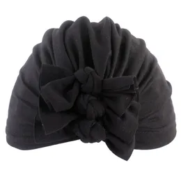 Baby tjejer hår tillbehör tre båge knut turban kepsar nyfödda toddler huvudband beanie hatt headwrap hårband hattar