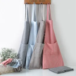 Cooking Plaid Stripe Apron Unisex Kitchen Cook Aprons With Pockets Simply Household Durable Craft Baking Cleaning BH4617 TQQ