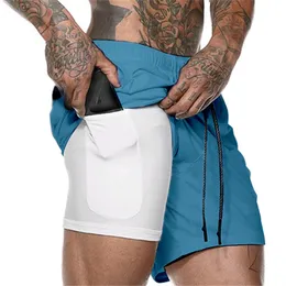 Snabbtork 2 i 1 Män Dubbeldäck Sport Running Shorts Aktiv träning Övning Jogging Shorts med längre liner Andas C0222