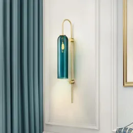 Wall Lamp Northern Europe Blue White Glass Bedroom Tube El Lobby Prototype Room Living Study Metal Led Sconce Light