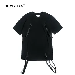 HEYGUYS HOT magliette di colore puro da uomo con cintura hip hop street wear cool T-shirt uomo cotone moda oversize di alta qualità 210317