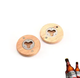 Innovativ Design Magnetic A Bottle Opener Wood Round Fridger Magnet Opener Coaster Bottle-Opener med magneter Sn6072