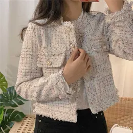 ZAWFL Autumn Winter Tweed Jackets Women O-Neck Long Sleeve Loose Wool Coat Single Breasted Outwear Vintage Harajuku 211112