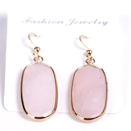 15X30MM Natursten Hexagon Sten Örhängen Vit Grön Turkos Rosa Kristall Rose Quartz Charm Dingla örhängen Smycken