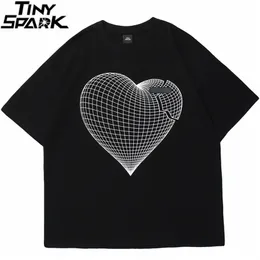 Män Hip Hop Streetwear Tshirt Broken Heart Print T Shirt Harajuku Bomull Casual Sommar Kortärmad T-shirt Svart Toppar Tees 210716