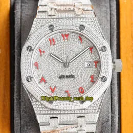 Etykiety Biżuteria Zegarki RFF 15400 Najnowsze A3120 Automatyczne w pełni lukierki Out Mens Watch Red Arabskie Liczniki Diamentowe Diamonds Diamonds Case and Bransoletka 15202 15202 15502 \ t