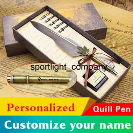 Personalized Customize your name Russian English Calligraphy Feather Dip Pen Set Gift Box Wedding Gift Fountain Pen