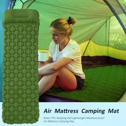 Nadmuchiwany materac Ultralight Sleeping Pad Camping Mata Piesze wycieczki Materac Składany Łóżko Travel Sleeping Mat z Torba do przechowywania Y0706
