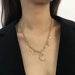 نجمة القمر قلادة قلادة للنساء خمر كريستال الهلال سلسلة الرقبة أزياء حزب مجوهرات هدية