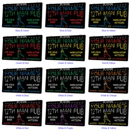 LX1236 Your Names 12th Man Pub Birra ghiacciata Non Stop Action Light Sign Dual Color 3D Engraving