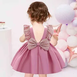 2021 Yenidoğan Elbise 1st Doğum Günü Elbise Için Bebek Kız Giysileri Yay Prenses Vaftiz Elbiseler Pullu Parti Elbise Akşam Backless G1129