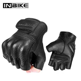 INBIKE Summer Motorcycle Gloves Goatskin Leather Motorbike Gloves Men Women Half Finger Sport Motocross Cycling Riding Gloves H1022